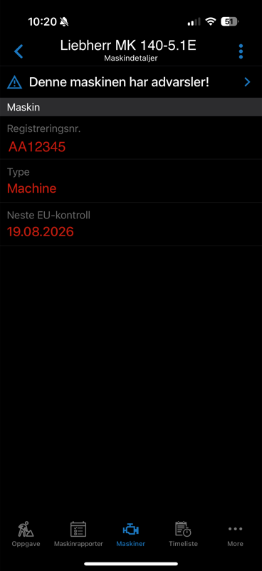 Machine details and alerts